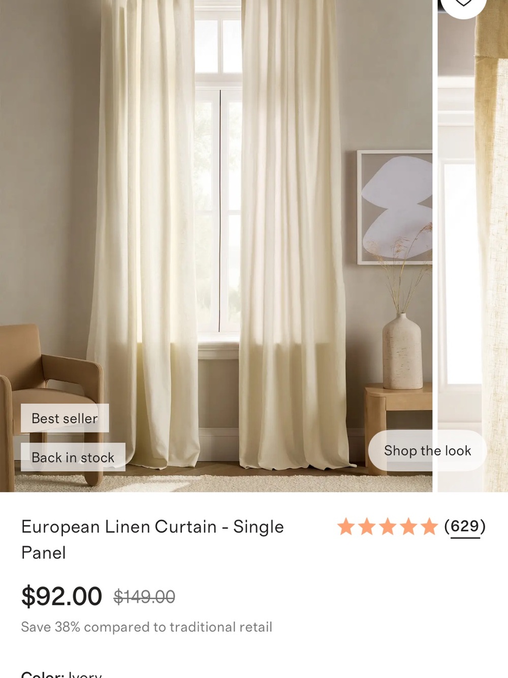 2 pack! Quince European Linen Curtain Panels - Ivory. Brand new!